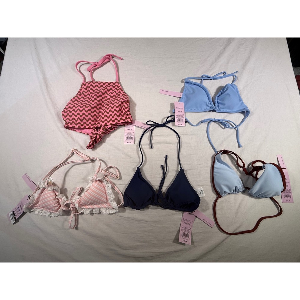 Wild Fable Bikini Tops XXS & XS Mixed Colors NEW Triangle Halter Lace 5pc Lot